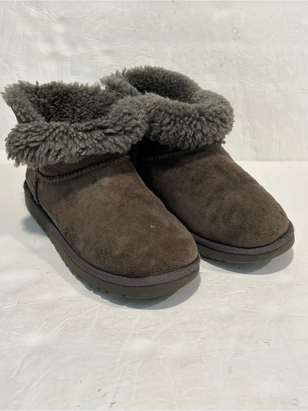 UGG Mini Bailey Button Boots Grey - Women’s Size 8 (Tag Youth 6), Ski Cozy